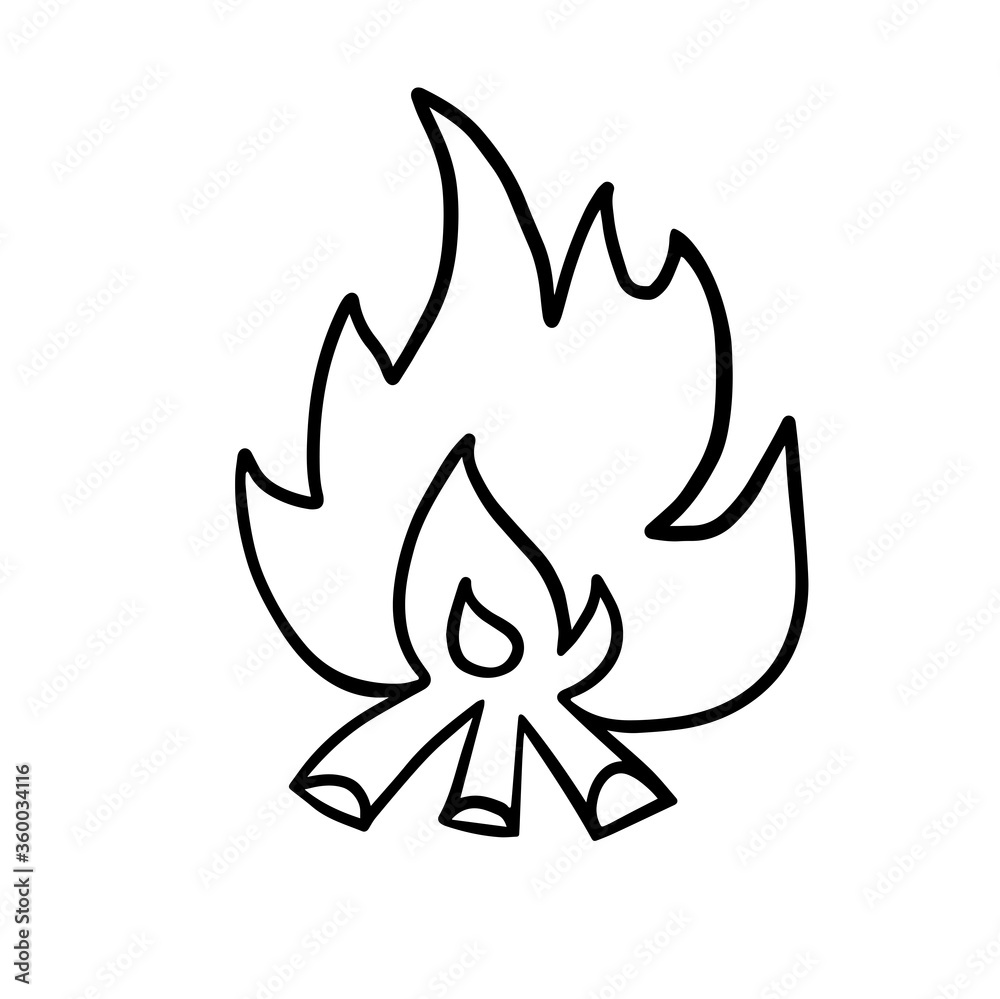 Campfire hand drawn outline doodle icon. Bonfire in doodle style on an isolated white background. Travel and camping element. Stock vector illustration. Vector illustration on white background. For Campfire hand drawn outline doodle icon. Bonfire in doodle style on an isolated white background. Travel and camping element. Stock vector illustration. Vector illustration on white background. For