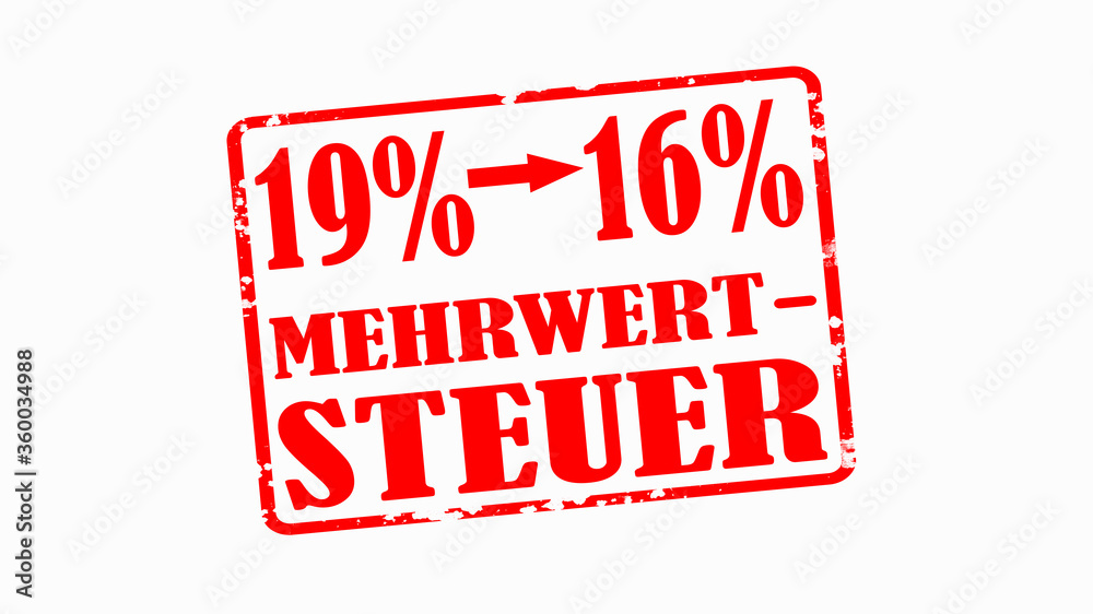 CORONAVIRUS - 16% MEHRWERTSTEUER banner - Roter Stempel isoliert auf weißem Hintergrund CORONAVIRUS - 16% MEHRWERTSTEUER banner - Roter Stempel isoliert auf weißem Hintergrund