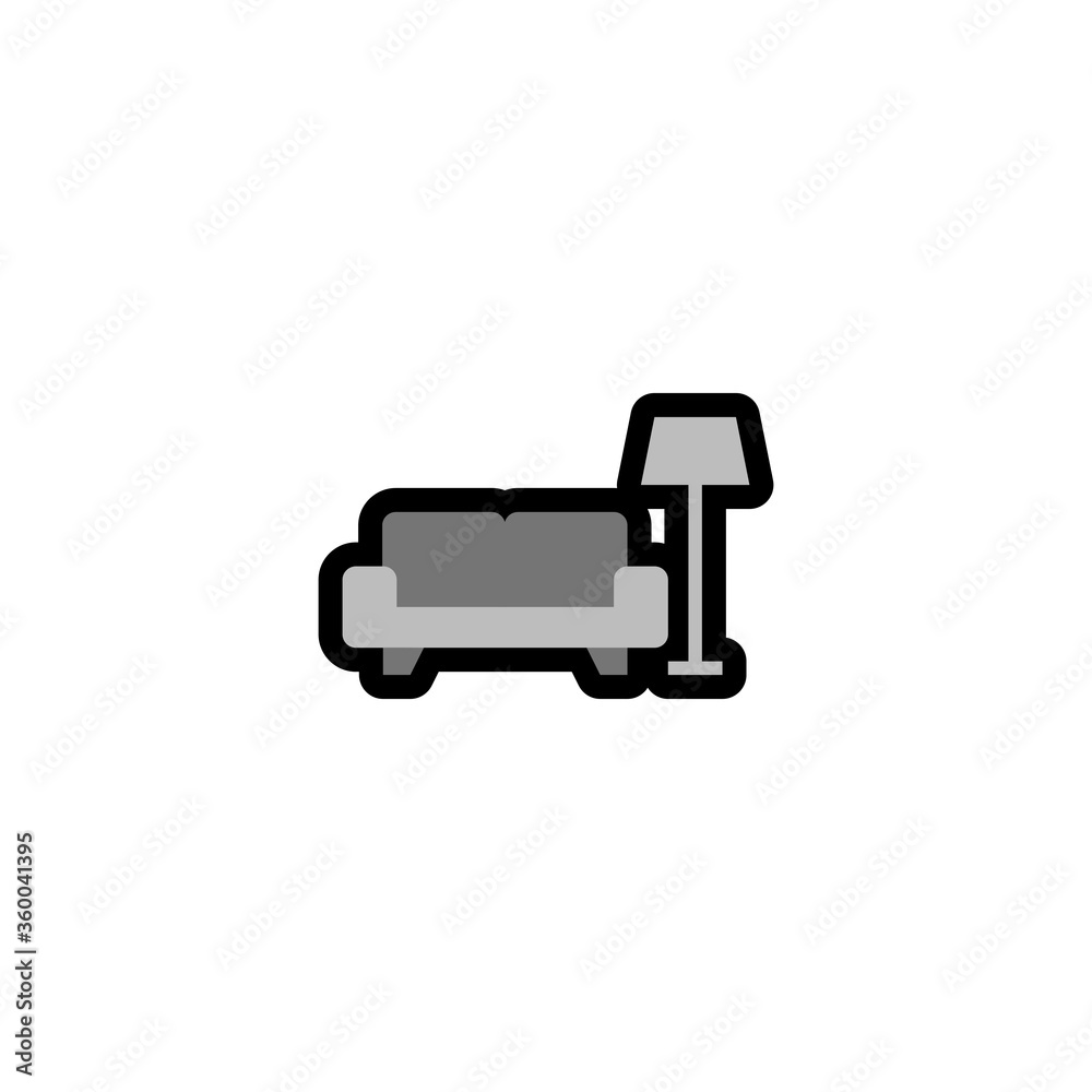 Couch and Lamp Vector Icon. Isolated Sofa Cartoon Style Emoji, Emoticon Armchair Illustration