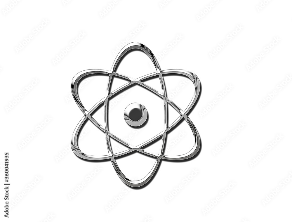 Symbol of science Atom isolated icon chrome and metallic . 3d illustration Symbol of science Atom isolated icon chrome and metallic . 3d illustration