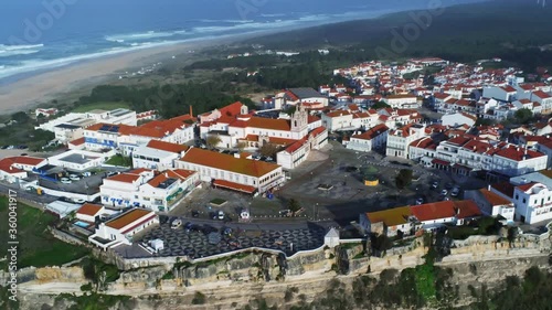Aerial View in Nazare, historical villahe in Leiria,Portugal. Drone Footage photo