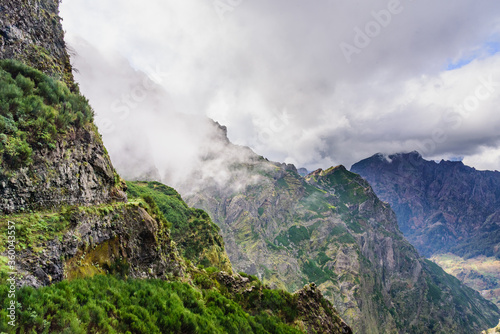 Mountain landscape. View of mountains and fog on the route Pico Areeiro - Pico Ruivo, Madeira © Ambasada Studio
