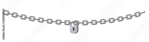 Padlock and chain isolated on white background. Concept of protection of information, property, inaccessibility