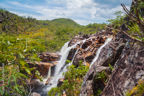Waterfall in Chapada dos Veadeiros National Park, Goias, Brazil. Adventure travel destination.