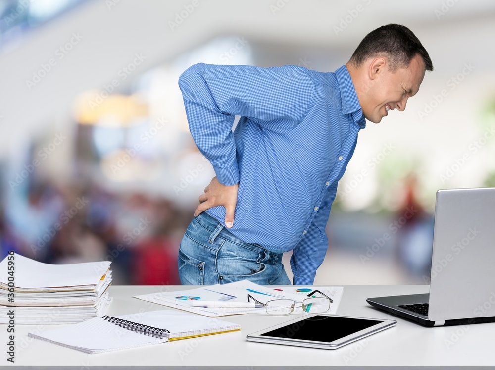 Mature man with awful backache on back Mature man with awful backache on back