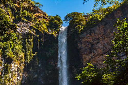 Itiquira waterfall, city of Formosa, state of Goias, Brazil. Salto Itiquira. Beautiful and paradisiac landscape. Preserved park in South America.