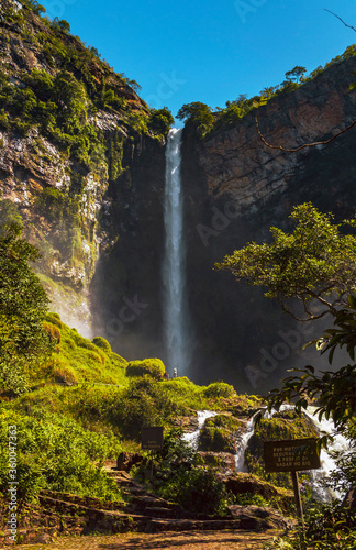 Itiquira waterfall, city of Formosa, state of Goias, Brazil. Salto Itiquira. Beautiful and paradisiac landscape. Preserved park in South America.