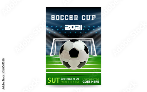 Football flyer  ticket or banner background. Soccer or football ball on modern background. Football abstract design template for soccer covers design