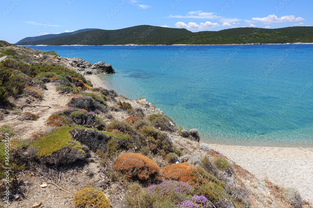 Beautiful secluded tropical exotic peninsula sandy bay and beach with emerald sea Beautiful secluded tropical exotic peninsula sandy bay and beach with emerald sea