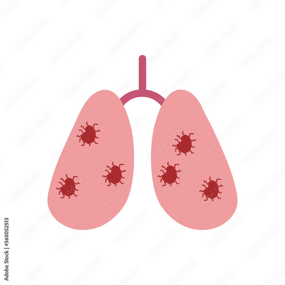 Covid 19 virus inside lungs flat style icon vector design Covid 19 virus inside lungs flat style icon vector design