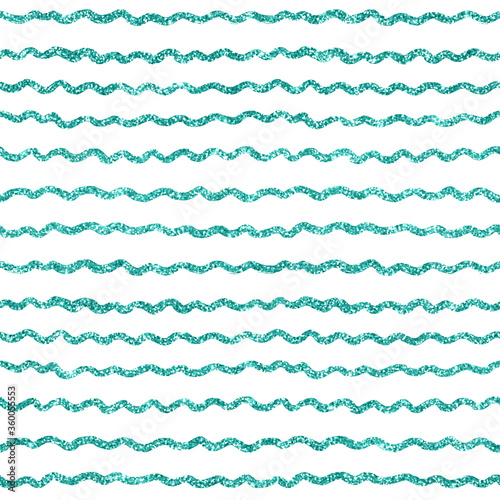 teal blue seamless pattern ocean beach theme glitter waves in a cute hand drawn doodle style on a white background