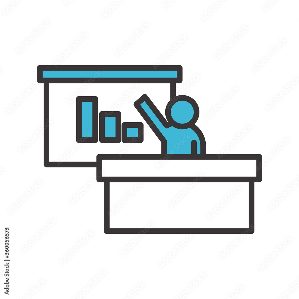 avatar man with presentation board line and fill style icon vector design