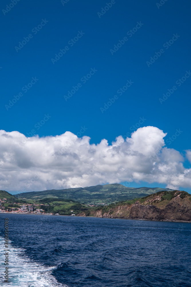 View to Faial Island, Azores, Portugal from the water