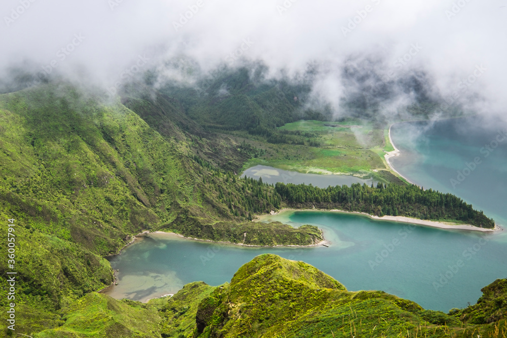 Green and beautiful landscape of Lagoa do Fogo (Lagoon of Fire) - a crater lake in São Miguel island in the Azores