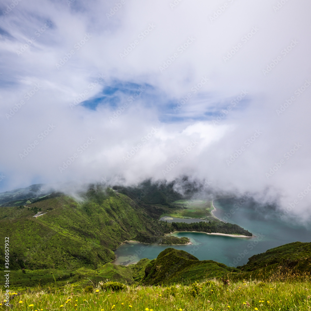 Green and beautiful landscape of Lagoa do Fogo (Lagoon of Fire) - a crater lake in São Miguel island in the Azores