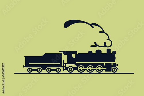 Train vector art: old classic 1-3-1 (2-6-2, "Prairie") steam engine locomotive with exhaust smoke. Side view sketch on flat background.