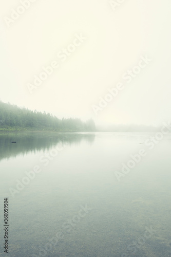 Foggy and mysterious landscape of Lagoons in S  o Miguel Island  Azores  Portugal