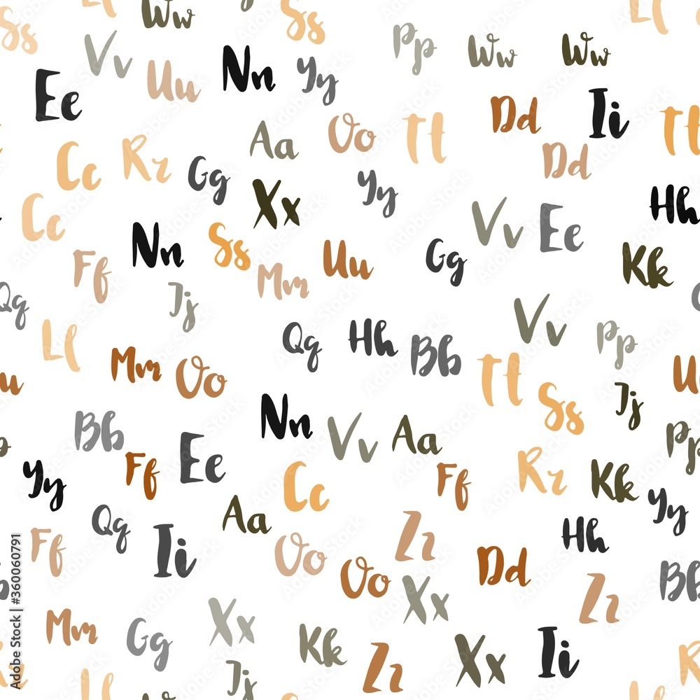 Light Orange vector seamless background with signs of alphabet. Abstract illustration with colored latin alphabet. Texture for window blinds, curtains. Light Orange vector seamless background with signs of alphabet. Abstract illustration with colored latin alphabet. Texture for window blinds, curtains.