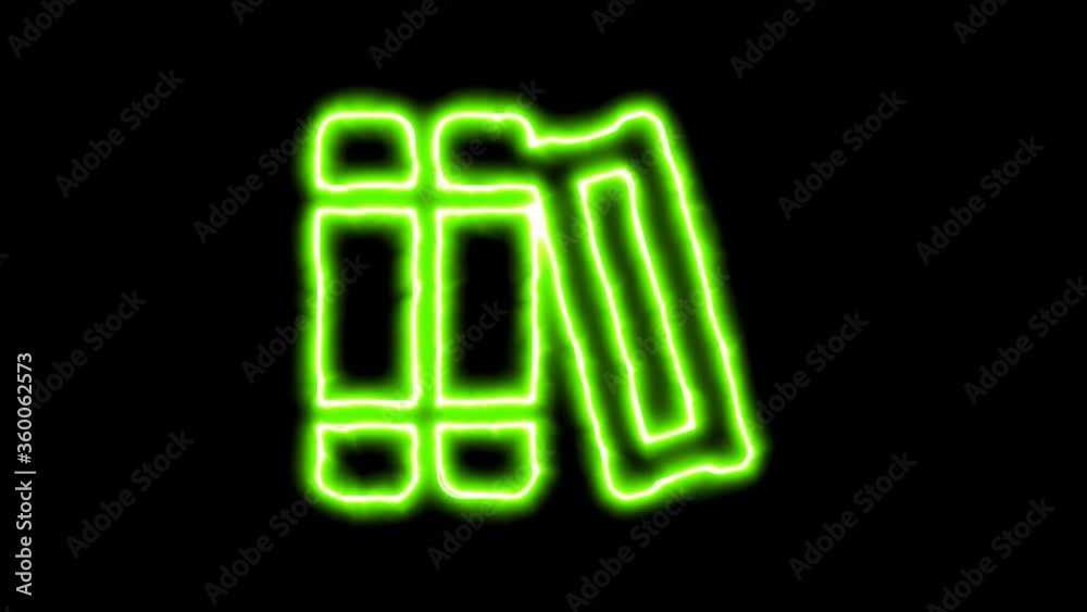 The appearance of the green neon symbol books. Flicker, In - Out. Alpha channel Premultiplied - Matted with color black The appearance of the green neon symbol books. Flicker, In - Out. Alpha channel Premultiplied - Matted with color black