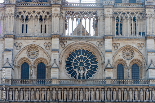 Notre Dame de Paris Cathedral, rose window on the west facade, Paris, France