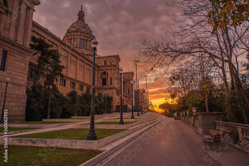 museum of arts in barcelona at sunset