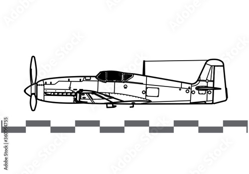 Heinkel He 100. World War 2 fighter aircraft. Side view. Image for illustration and infographics.