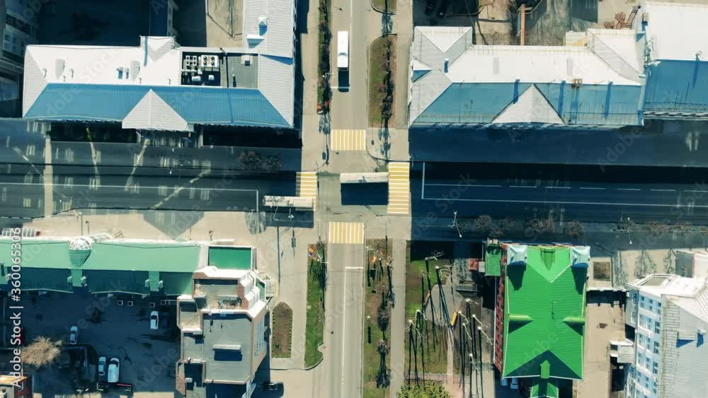 Top view of a city intersection during lockdown Top view of a city intersection during lockdown