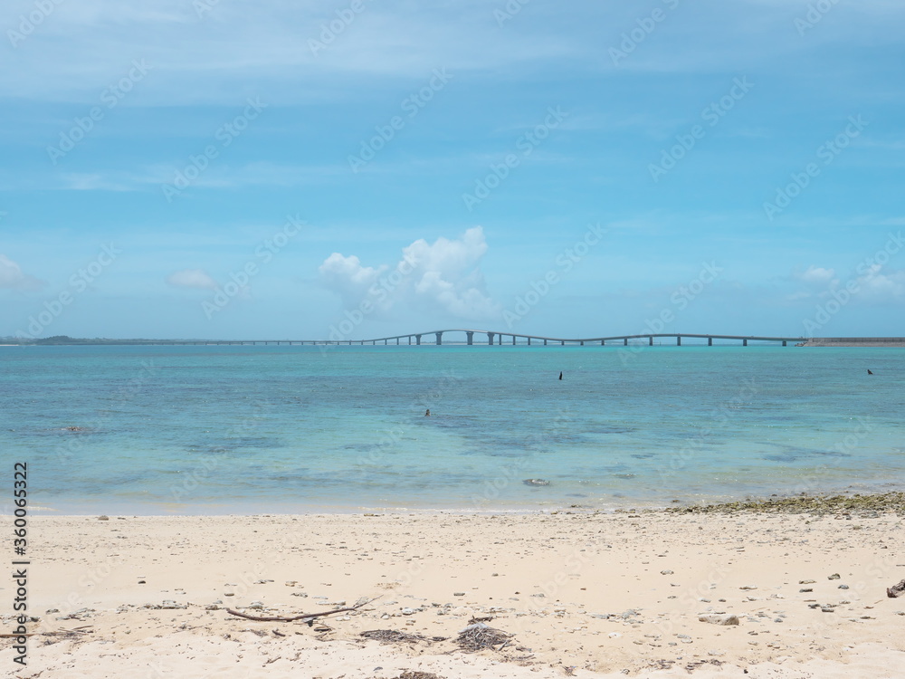 Okinawa,Japan-June 19, 2020: Irabu Ohashi bridge connecting Miyakojima island and Irabu island, the longest charge-free bridge in Japan
