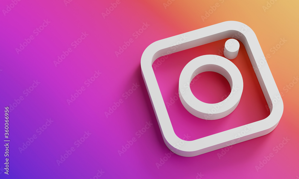 Instagram Logo Minimal Simple Design Template. Copy Space 3D Stock