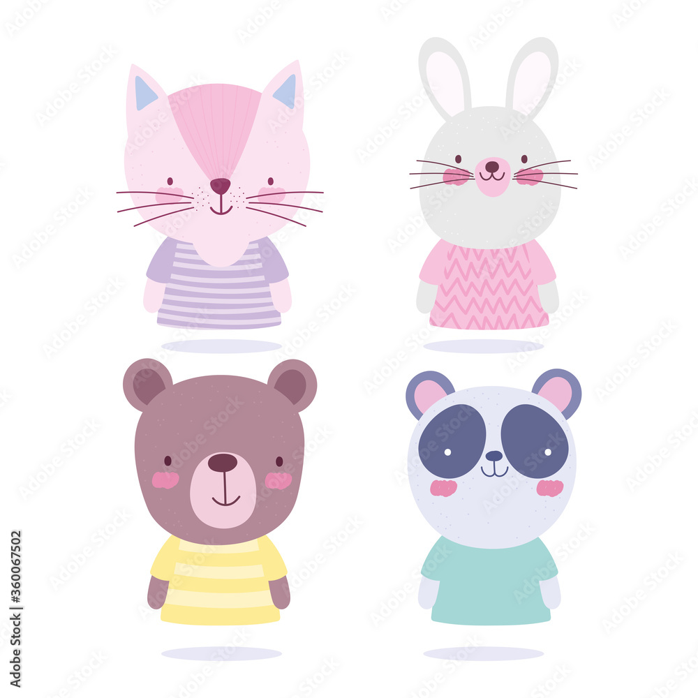 cartoon cute animals characters cat rabbit bear and panda