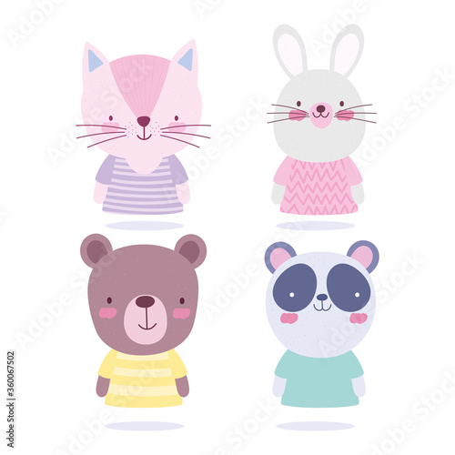 cartoon cute animals characters cat rabbit bear and panda