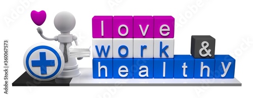love work and healthy cube with chess figure