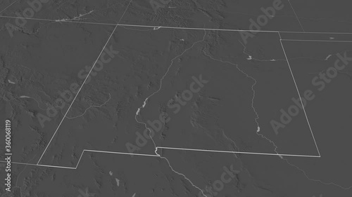 New Mexico, state with its capital, zoomed and extruded on the bilevel map of United States in the conformal Stereographic projection. Animation 3D photo