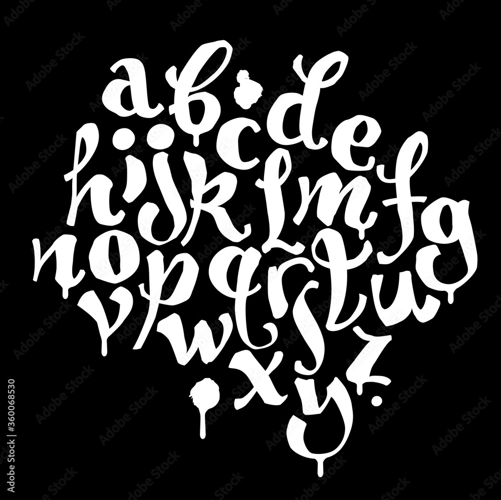 Stylish hand lettering font with drips. Vector alphabet