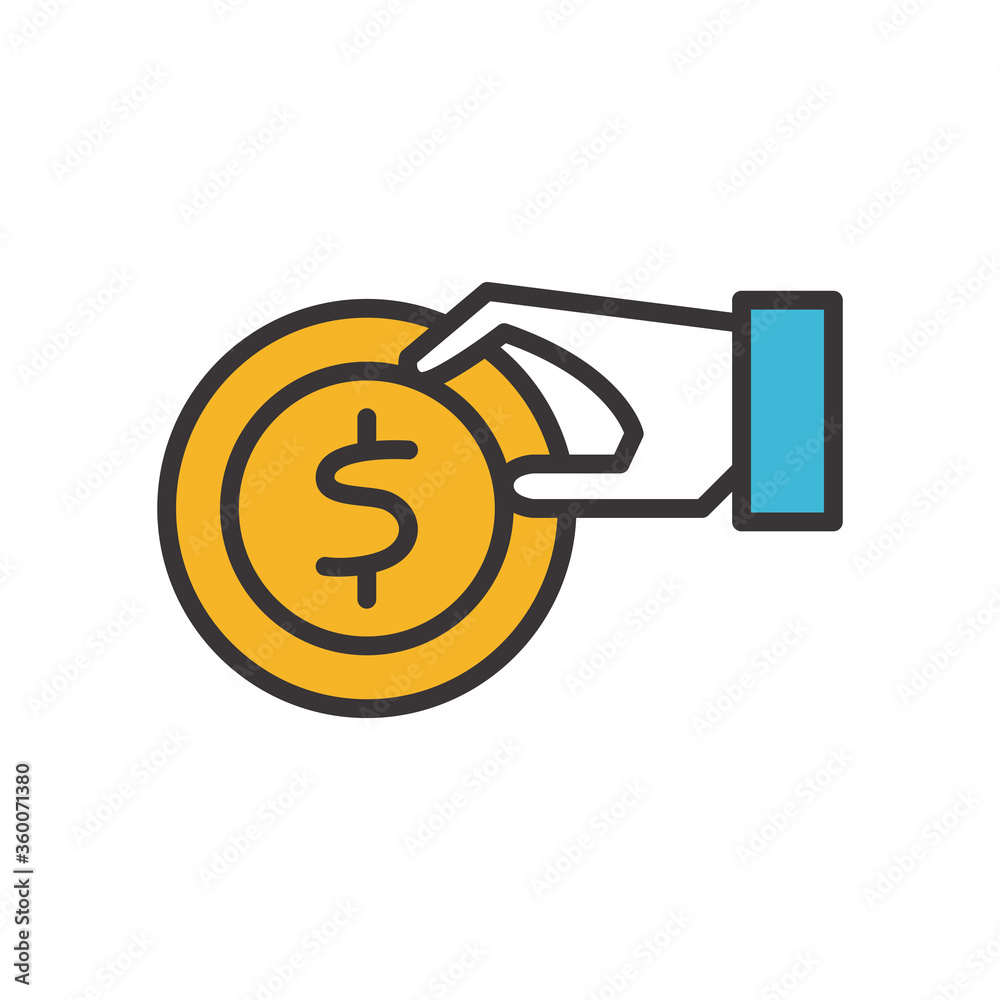 hand holding coin line and fill style icon vector design hand holding coin line and fill style icon vector design