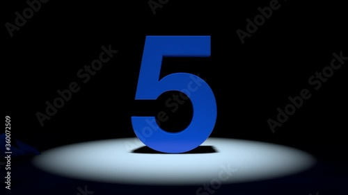 10 second countdown. From 10 to 0. Blue letters. Spotlight on the numbers. 3D rendering
