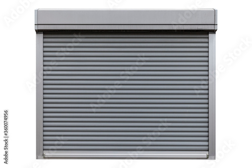 White metal roller door shutter isolated on white background photo