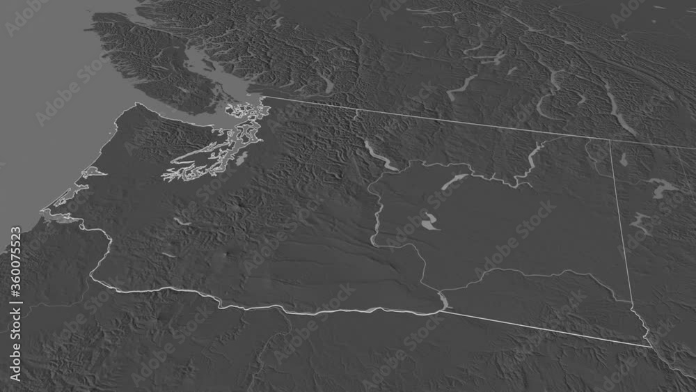 Washington, state with its capital, zoomed and extruded on the bilevel map of United States in the conformal Stereographic projection. Animation 3D Washington, state with its capital, zoomed and extruded on the bilevel map of United States in the conformal Stereographic projection. Animation 3D