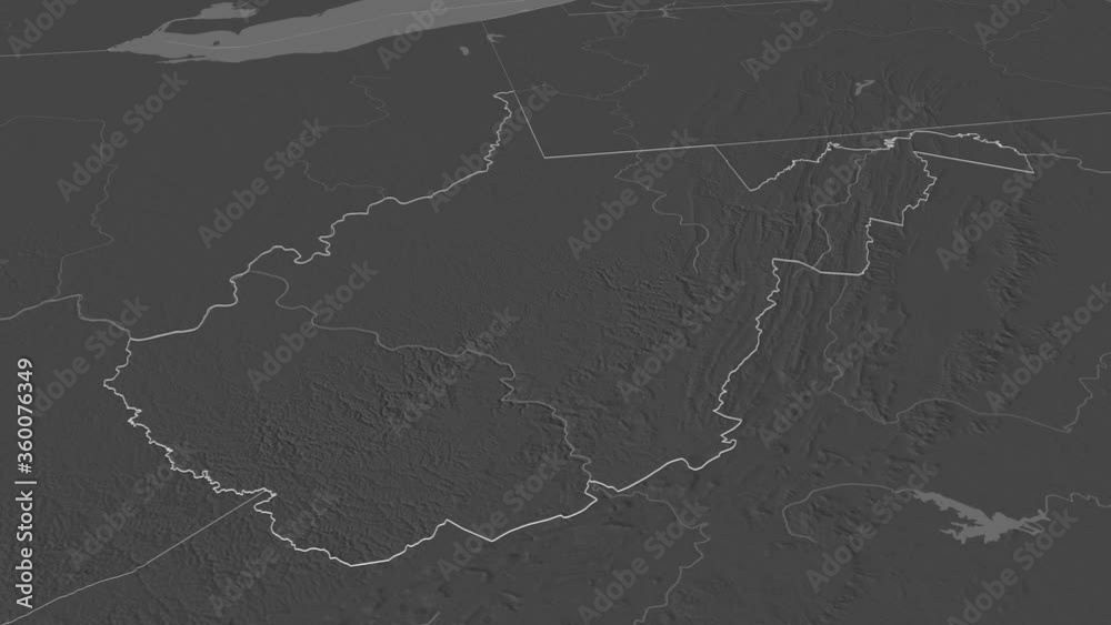 West Virginia, state with its capital, zoomed and extruded on the bilevel map of United States in the conformal Stereographic projection. Animation 3D West Virginia, state with its capital, zoomed and extruded on the bilevel map of United States in the conformal Stereographic projection. Animation 3D