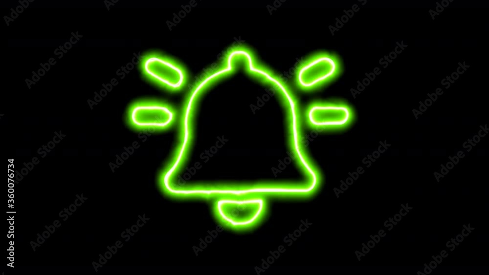 The appearance of the green neon symbol bell on. Flicker, In - Out. Alpha channel Premultiplied - Matted with color black The appearance of the green neon symbol bell on. Flicker, In - Out. Alpha channel Premultiplied - Matted with color black