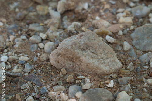 Close up of outstanding pebbles on the ground.