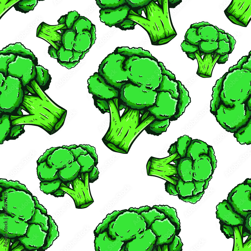colored hand drawn of broccoli in seamless pattern colored hand drawn of broccoli in seamless pattern