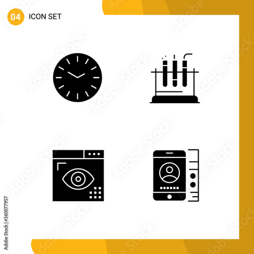 Pack of 4 creative Solid Glyphs of time, development, tube, medical, programing photo