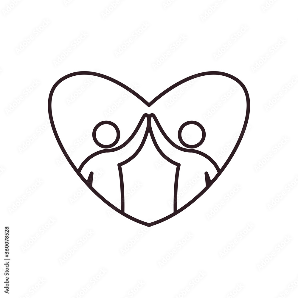 Heart with couple of avatars persons line style icon vector design