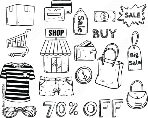 e commerce online store sale icons with hand drawn style