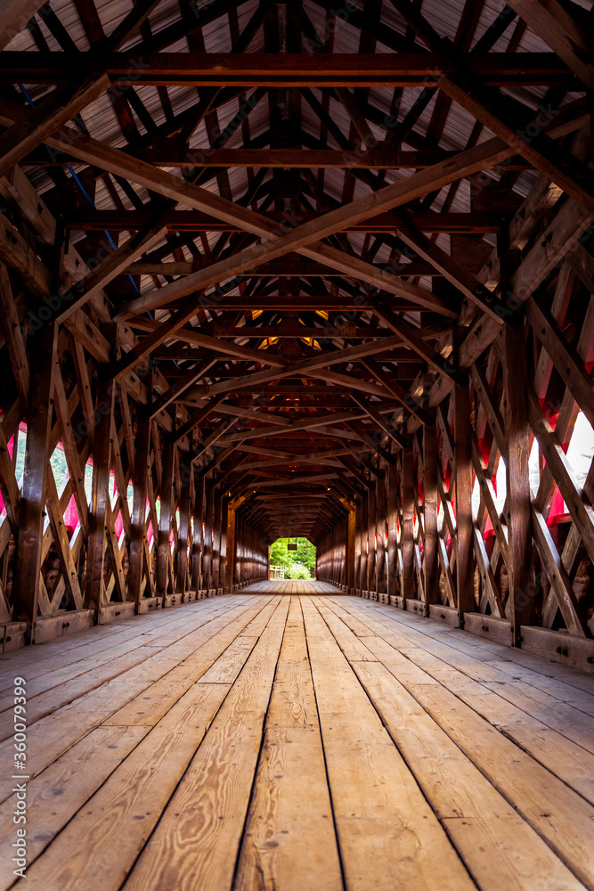 Interior view of a wooden bridge in Canada