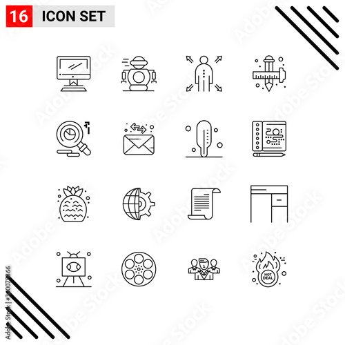 Mobile Interface Outline Set of 16 Pictograms of research, drawing, robot, draw, art photo