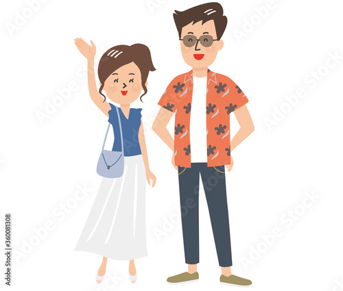 夏服の笑顔のおしゃれなカップル