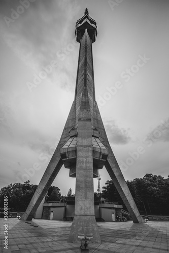 Avala Tower is the telecommunications tower located in Avala Mountain, in the surroundings of Belgrade, the main city in Serbia