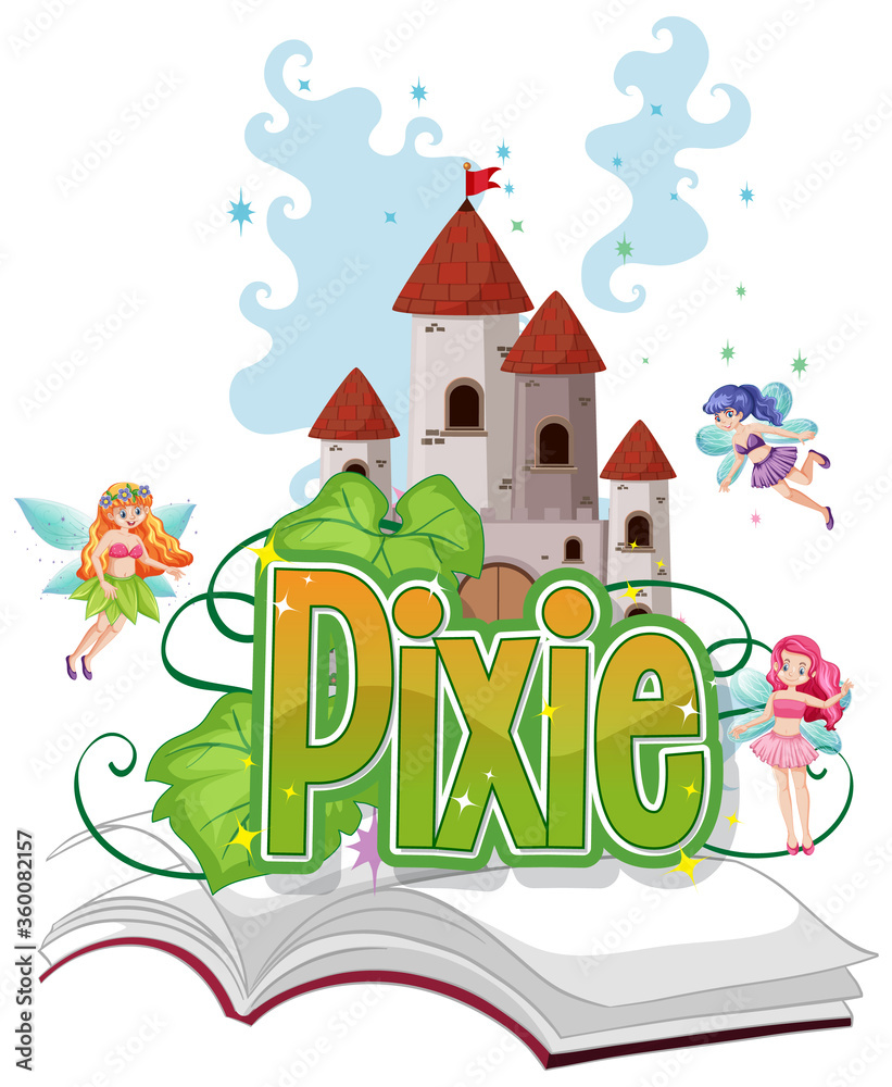 Pixie logo with little fairies on white background